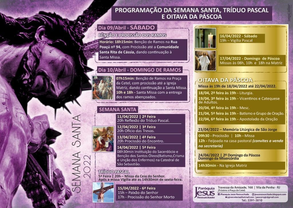 Programação da Semana Santa na Paróquia Jesus Ressuscitado