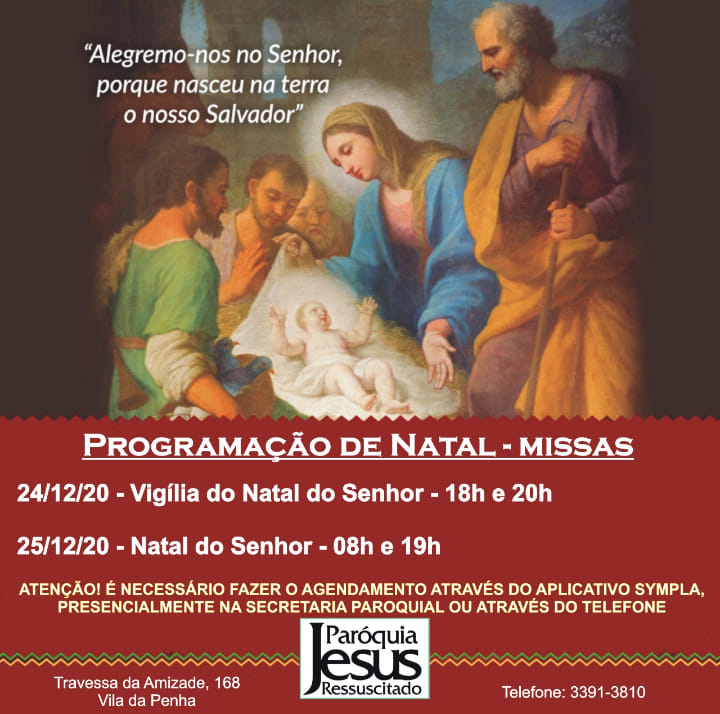 Horário das Missas de Natal na Paróquia Jesus Ressuscitado