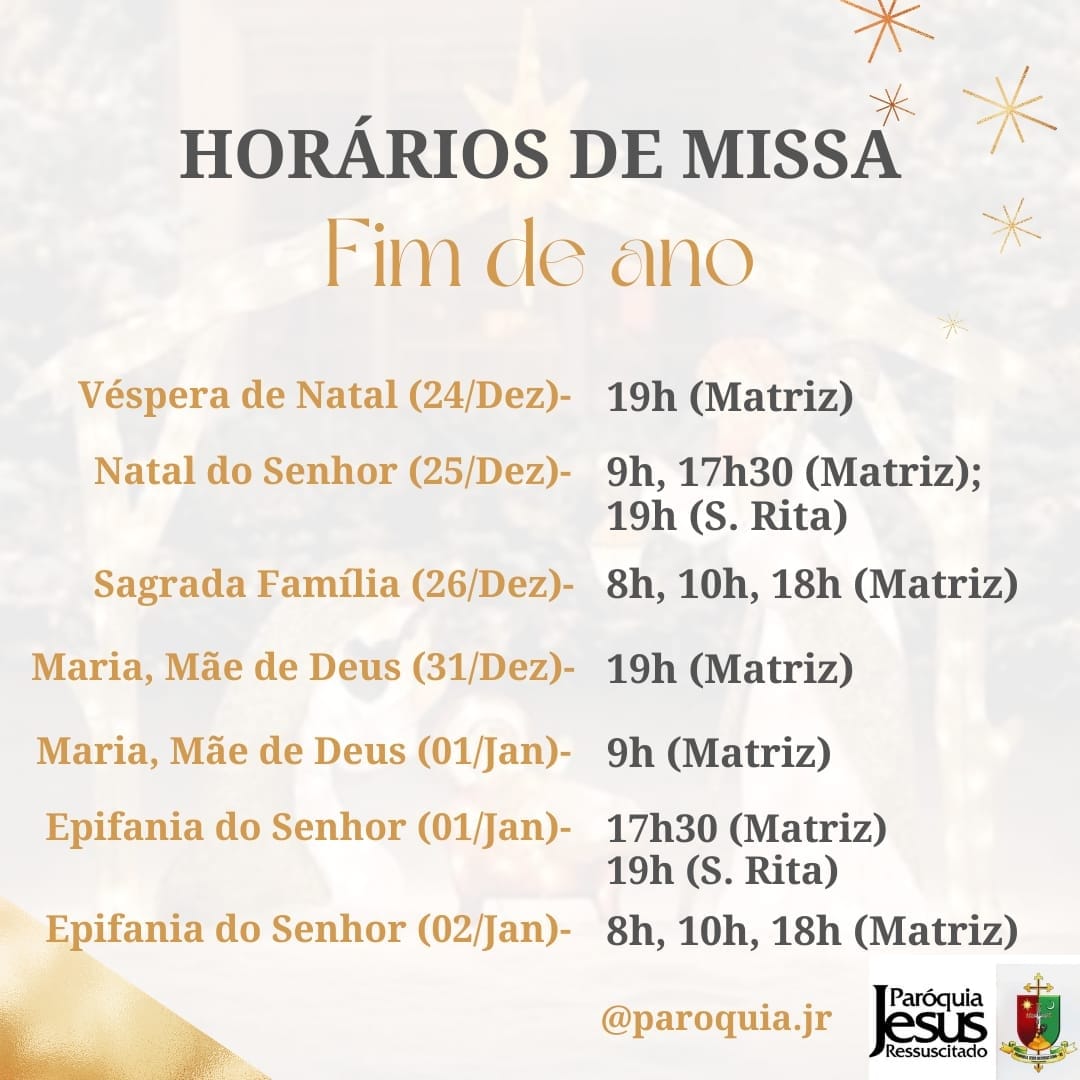 Programação de Fim de Ano da Paróquia Jesus Ressuscitado